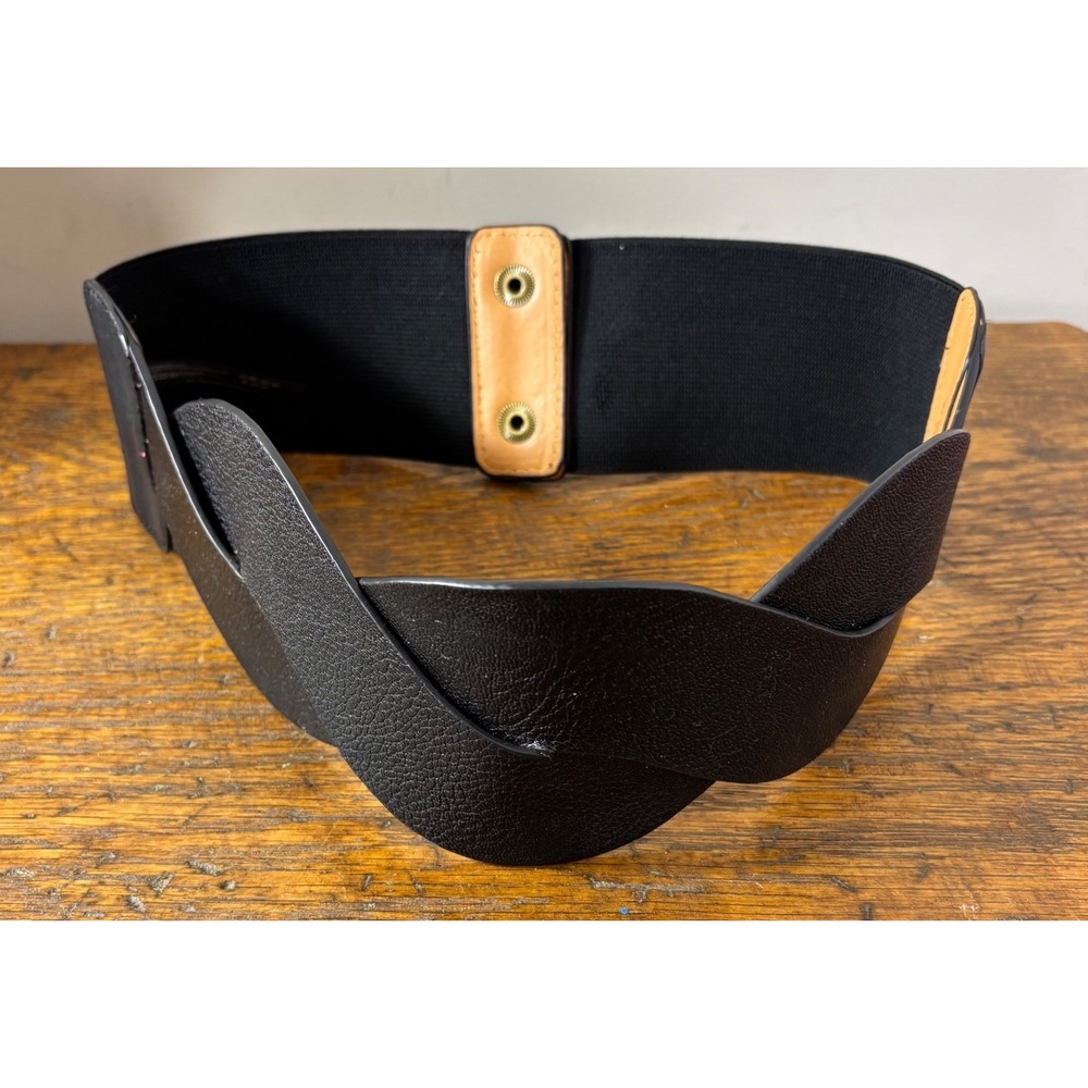 Anthropologie Remi Reid Black Braided Vegan Leather Wide Elastic Waist Belt S/M
